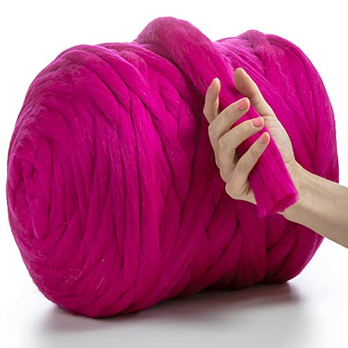 MeriWoolArt® 100% XXL Merino Wolle Garn 4-5 cm Dicke Wolle Garn, Filzwolle Trockenfilzen Nassfilzen, DIY Klobiges Wolle Garn Decke, Decke Baby Wolle, Arm Stricken Decke Garn Dunkelrosa, 500g von MERIWOOLART