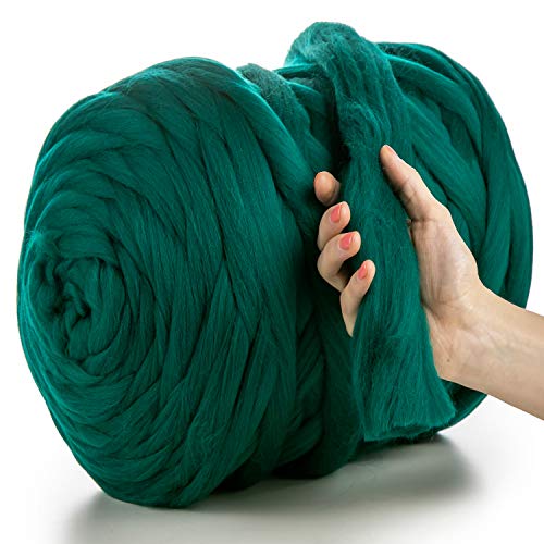 MeriWoolArt® 100% XXL Merino Wolle Garn 4-5 cm Dicke Wolle Garn, Filzwolle Trockenfilzen Nassfilzen, DIY Klobiges Wolle Garn Decke, Decke Baby Wolle, Arm Stricken Decke Garn Grün, 25g von MERIWOOLART