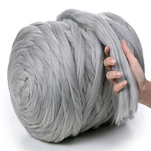 MeriWoolArt® 100% XXL Merino Wolle Garn 4-5 cm Dicke Wolle Garn, Filzwolle Trockenfilzen Nassfilzen, DIY Klobiges Wolle Garn Decke, Decke Baby Wolle, Arm Stricken Decke Garn Hellgrau Melange, 250g von MERIWOOLART