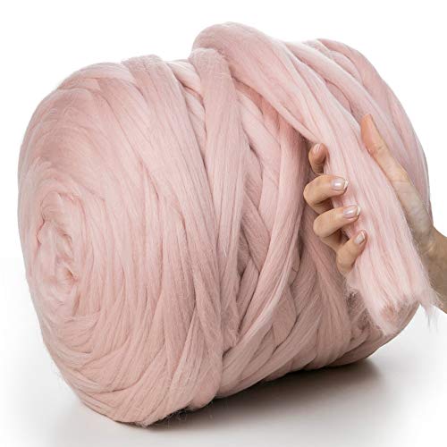 MeriWoolArt® 100% XXL Merino Wolle Garn 4-5 cm Dicke Wolle Garn, Filzwolle Trockenfilzen Nassfilzen, DIY Klobiges Wolle Garn Decke, Decke Baby Wolle, Arm Stricken Decke Garn Hellrosa, 500g von MERIWOOLART