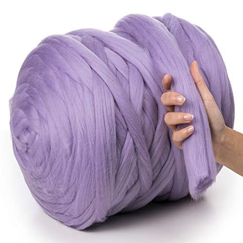 MeriWoolArt® 100% XXL Merino Wolle Garn 4-5 cm Dicke Wolle Garn, Filzwolle Trockenfilzen Nassfilzen, DIY Klobiges Wolle Garn Decke, Decke Baby Wolle, Arm Stricken Decke Garn Lavendel, 500g von MERIWOOLART