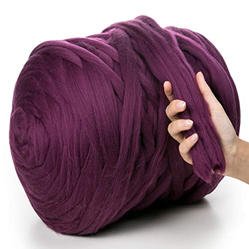 MeriWoolArt® 100% XXL Merino Wolle Garn 4-5 cm Dicke Wolle Garn, Filzwolle Trockenfilzen Nassfilzen, DIY Klobiges Wolle Garn Decke, Decke Baby Wolle, Arm Stricken Decke Garn Lila, 100g von MERIWOOLART