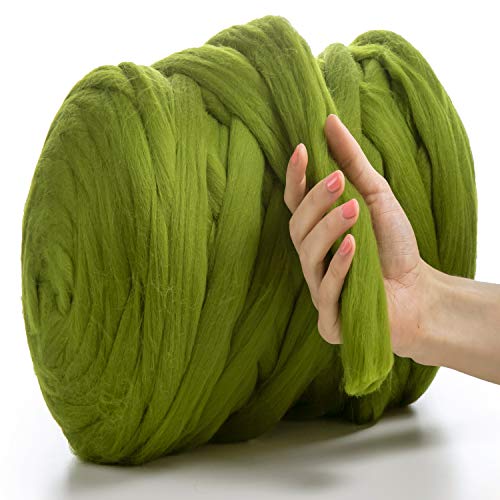 MeriWoolArt® 100% XXL Merino Wolle Garn 4-5 cm Dicke Wolle Garn, Filzwolle Trockenfilzen Nassfilzen, DIY Klobiges Wolle Garn Decke, Decke Baby Wolle, Arm Stricken Decke Garn Limette, 250g von MERIWOOLART