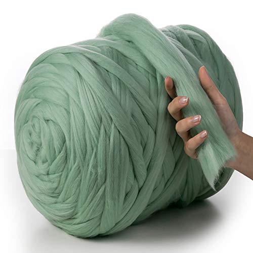 MeriWoolArt® 100% XXL Merino Wolle Garn 4-5 cm Dicke Wolle Garn, Filzwolle Trockenfilzen Nassfilzen, DIY Klobiges Wolle Garn Decke, Decke Baby Wolle, Arm Stricken Decke Garn Mintgrün, 250g von MERIWOOLART