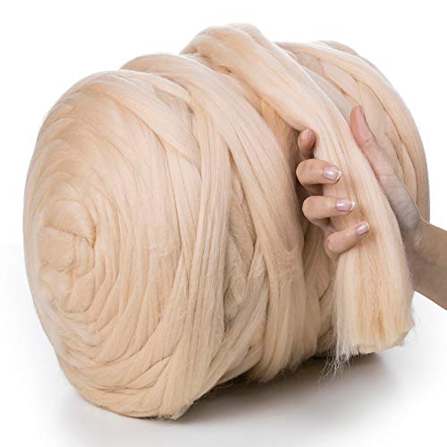 MeriWoolArt® 100% XXL Merino Wolle Garn 4-5 cm Dicke Wolle Garn, Filzwolle Trockenfilzen Nassfilzen, DIY Klobiges Wolle Garn Decke, Decke Baby Wolle, Arm Stricken Decke Garn Nude, 100g von MERIWOOLART