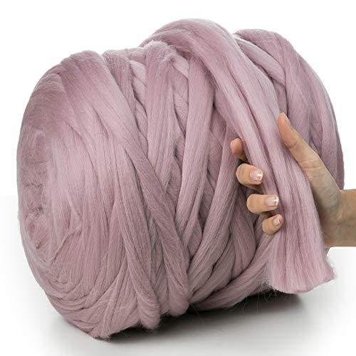 MeriWoolArt® 100% XXL Merino Wolle Garn 4-5 cm Dicke Wolle Garn, Filzwolle Trockenfilzen Nassfilzen, DIY Klobiges Wolle Garn Decke, Decke Baby Wolle, Arm Stricken Decke Garn Powder Pink, 100g von MERIWOOLART