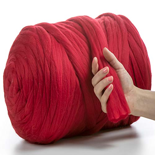 MeriWoolArt® 100% XXL Merino Wolle Garn 4-5 cm Dicke Wolle Garn, Filzwolle Trockenfilzen Nassfilzen, DIY Klobiges Wolle Garn Decke, Decke Baby Wolle, Arm Stricken Decke Garn Rot, 250g von MERIWOOLART