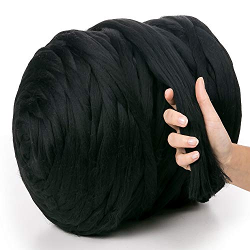 MeriWoolArt® 100% XXL Merino Wolle Garn 4-5 cm Dicke Wolle Garn, Filzwolle Trockenfilzen Nassfilzen, DIY Klobiges Wolle Garn Decke, Decke Baby Wolle, Arm Stricken Decke Garn Schwarz, 250g von MERIWOOLART