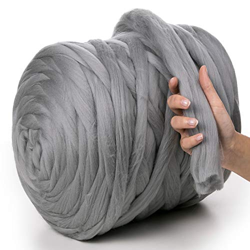 MeriWoolArt® 100% XXL Merino Wolle Garn 4-5 cm Dicke Wolle Garn, Filzwolle Trockenfilzen Nassfilzen, DIY Klobiges Wolle Garn Decke, Decke Baby Wolle, Arm Stricken Decke Garn Stahl, 500g von MERIWOOLART