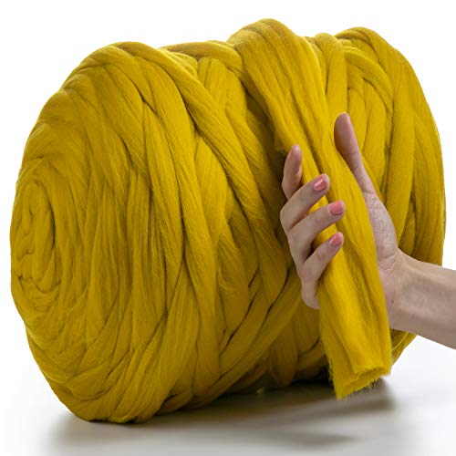 MeriWoolArt® 100% XXL Merino Wolle Garn 4-5 cm Dicke Wolle Garn, Filzwolle Trockenfilzen Nassfilzen, DIY Klobiges Wolle Garn Decke, Decke Baby Wolle, Arm Stricken Decke Garn Tabaco, 100g von MERIWOOLART