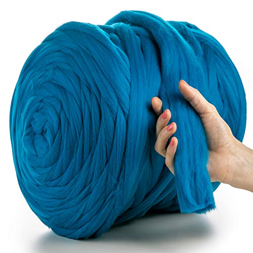 MeriWoolArt® 100% XXL Merino Wolle Garn 4-5 cm Dicke Wolle Garn, Filzwolle Trockenfilzen Nassfilzen, DIY Klobiges Wolle Garn Decke, Decke Baby Wolle, Arm Stricken Decke Garn Türkis, 500g von MERIWOOLART