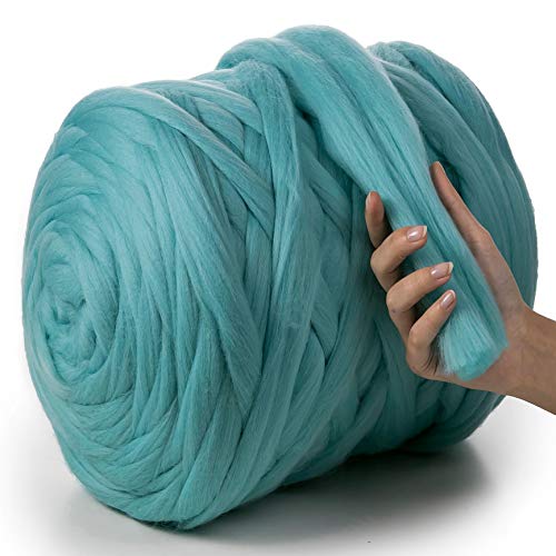 MeriWoolArt® 100% XXL Merino Wolle Garn 4-5cm Dicke Wolle Garn, Filzwolle Trockenfilzen Nassfilzen, DIY Wolle Garn Decke, Decke Baby Wolle, Arm Stricken Decke Garn Azurblau, 1Kg von MERIWOOLART