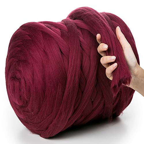 MeriWoolArt® 100% XXL Merino Wolle Garn 4-5cm Dicke Wolle Garn, Filzwolle Trockenfilzen Nassfilzen, DIY Wolle Garn Decke, Decke Baby Wolle, Arm Stricken Decke Garn Burgunderrot, 1Kg von MERIWOOLART