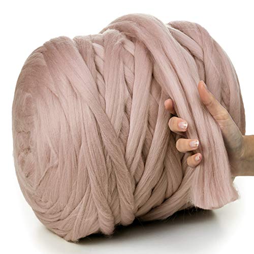 MeriWoolArt® 100% XXL Merino Wolle Garn 4-5cm Dicke Wolle Garn, Filzwolle Trockenfilzen Nassfilzen, DIY Wolle Garn Decke, Decke Baby Wolle, Arm Stricken Decke Garn Cappuccino, 4,6Kg von MERIWOOLART