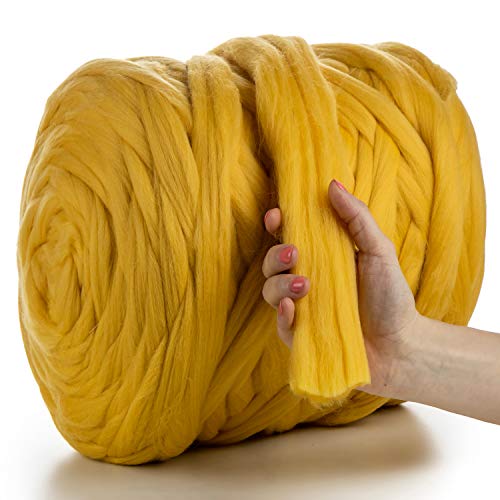 MeriWoolArt® 100% XXL Merino Wolle Garn 4-5cm Dicke Wolle Garn, Filzwolle Trockenfilzen Nassfilzen, DIY Wolle Garn Decke, Decke Baby Wolle, Arm Stricken Decke Garn Gelb, 1Kg von MERIWOOLART