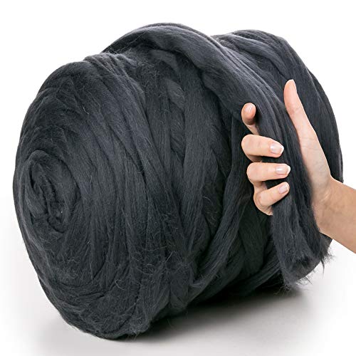 MeriWoolArt® 100% XXL Merino Wolle Garn 4-5cm Dicke Wolle Garn, Filzwolle Trockenfilzen Nassfilzen, DIY Wolle Garn Decke, Decke Baby Wolle, Arm Stricken Decke Garn Graphite, 1Kg von MERIWOOLART