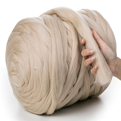 MeriWoolArt® 100% XXL Merino Wolle Garn 4-5cm Dicke Wolle Garn, Filzwolle Trockenfilzen Nassfilzen, DIY Wolle Garn Decke, Decke Baby Wolle, Arm Stricken Decke Garn Hellbeige, 4,6Kg von MERIWOOLART