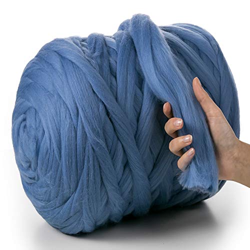 MeriWoolArt® 100% XXL Merino Wolle Garn 4-5cm Dicke Wolle Garn, Filzwolle Trockenfilzen Nassfilzen, DIY Wolle Garn Decke, Decke Baby Wolle, Arm Stricken Decke Garn Hellblau, 1Kg von MERIWOOLART