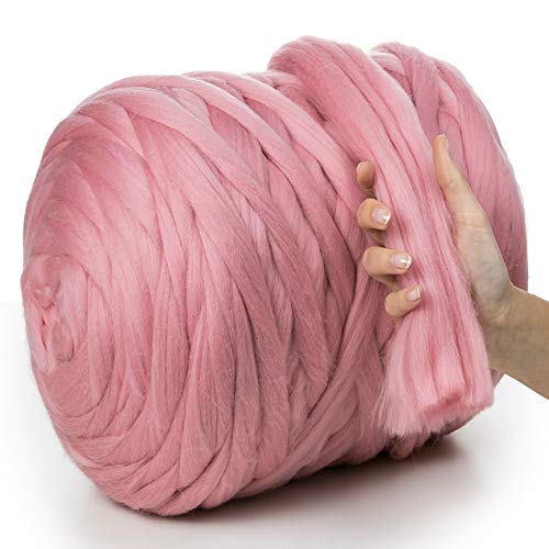 MeriWoolArt® 100% XXL Merino Wolle Garn 4-5cm Dicke Wolle Garn, Filzwolle Trockenfilzen Nassfilzen, DIY Wolle Garn Decke, Decke Baby Wolle, Arm Stricken Decke Garn Hellpink, 4,6Kg von MERIWOOLART