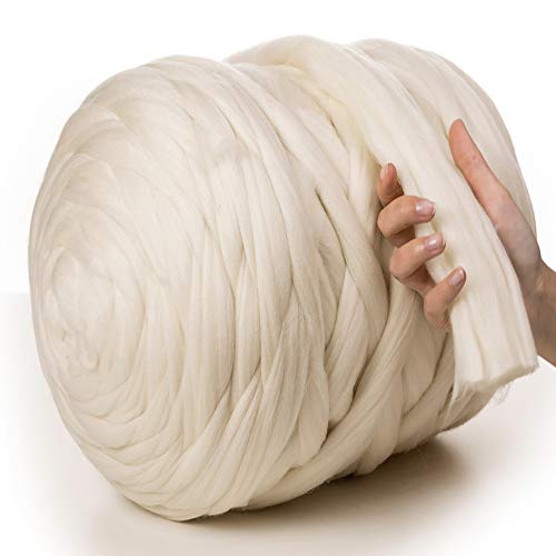 MeriWoolArt® 100% XXL Merino Wolle Garn 4-5cm Dicke Wolle Garn, Filzwolle Trockenfilzen Nassfilzen, DIY Wolle Garn Decke, Decke Baby Wolle, Arm Stricken Decke Garn Natürliche, 1Kg von MERIWOOLART