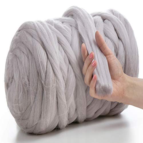 MeriWoolArt® 100% XXL Merino Wolle Garn 4-5cm Dicke Wolle Garn, Filzwolle Trockenfilzen Nassfilzen, DIY Wolle Garn Decke, Decke Baby Wolle, Arm Stricken Decke Garn Satingrau, 4,6Kg von MERIWOOLART