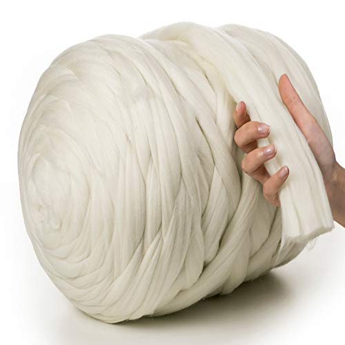 MeriWoolArt® 100% XXL Merino Wolle Garn 4-5cm Dicke Wolle Garn, Filzwolle Trockenfilzen Nassfilzen, DIY Wolle Garn Decke, Decke Baby Wolle, Arm Stricken Decke Garn Weiß, 4,6Kg von MERIWOOLART