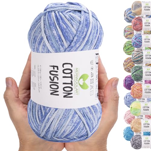 MeriWoolArt® Baumwollgarn - 100% Baumwolle garn, Multicolor Textile Garn, DK & Super Light, 100g Knäuel, Ideal zum Stricken, Häkeln & Sommeraccessoires von MERIWOOLART