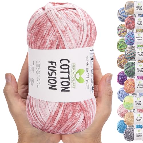 MeriWoolArt® Baumwollgarn - 100% Baumwolle garn, Multicolor Textile Garn, DK & Super Light, 100g Knäuel, Ideal zum Stricken, Häkeln & Sommeraccessoires von MERIWOOLART