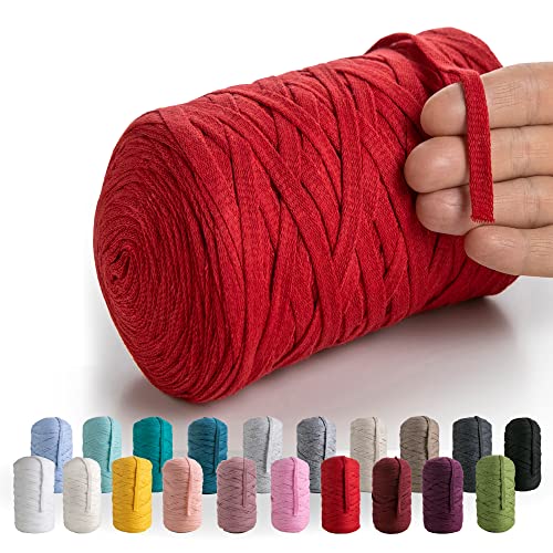 MeriWoolArt® Baumwollgarn Band Rot - 10mm T-Shirt Band Garn für Stricken, Makramee, Häkeln, Weben, Geschenkband - 150 m Baumwollband (Rot) von MERIWOOLART