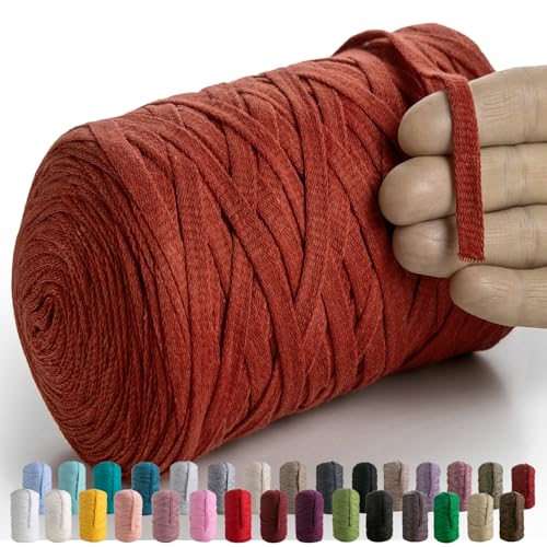 MeriWoolArt® Baumwollgarn Band Grau - 10mm T-Shirt Band Garn für Stricken, Makramee, Häkeln, Weben, Geschenkband - 150 m Baumwollband (Terra) von MERIWOOLART