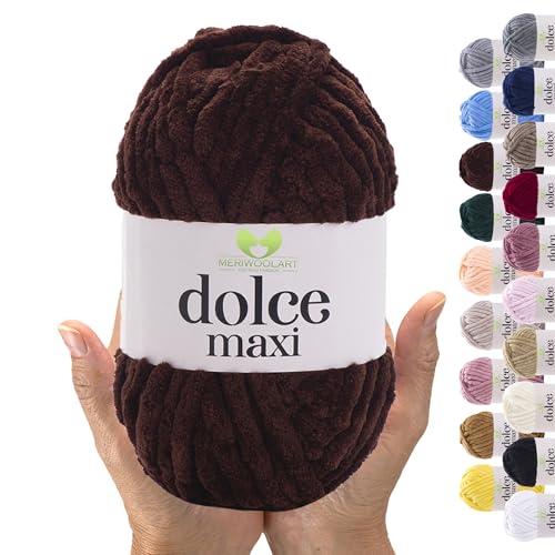 MeriWoolArt® Chenille Wolle Garn zum Stricken und Häkeln Aubergine - 200 g und 70 m Samt-Wolle - 100% Flauschige Polyester Strickgarn für Amigurumi, Kissen, Decken und weiche Kleidung Geschenke von MERIWOOLART