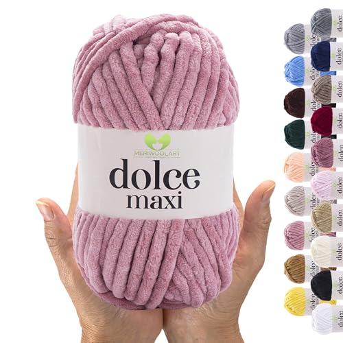 MeriWoolArt® Chenille Wolle Garn zum Stricken und Häkeln Puderrosa - 200 g und 70 m Samt-Wolle - 100% Flauschige Polyester Strickgarn für Amigurumi, Kissen, Decken und weiche Kleidung Geschenke von MERIWOOLART