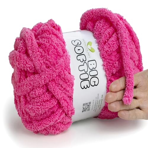 MeriWoolArt® Dicke Chenille Wolle Rosa 250g, Flauschige Merino Wolle Zum Häkeln und Stricken, Weiches XXL Garn Für Decken, Kuscheltiere, Zierkissen - Perfekt Für Anfänger und Fortgeschrittene von MERIWOOLART
