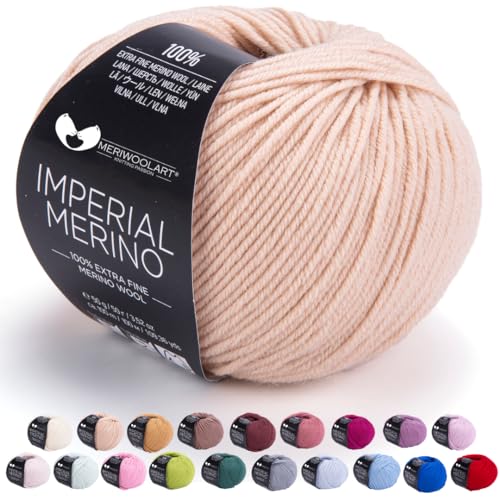 MeriWoolArt® Extrafeine Merinowolle garn zum Stricken oder Häkeln (50g, 100m) - Vielseitig für Hüte, Snoods, Blusen, Tuniken und warme Kleidung für Kinder und Erwachsene von MERIWOOLART