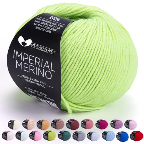 MeriWoolArt® Extrafeine Merinowolle garn zum Stricken oder Häkeln (50g, 100m) - Vielseitig für Hüte, Snoods, Blusen, Tuniken und warme Kleidung für Kinder und Erwachsene von MERIWOOLART