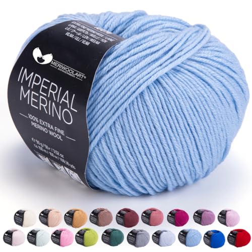 MeriWoolArt® Extrafeine Merinowolle garn zum Stricken oder Häkeln (50g, 100m) - Vielseitig für Hüte, Snoods, Blusen, Tuniken und warme Kleidung für Kinder und Erwachsene von MERIWOOLART