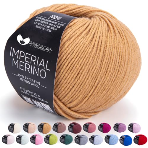 MeriWoolArt® Extrafeine Merinowolle garn zum Stricken oder Häkeln (50g, 100m) - Vielseitig für Hüte, Snoods, Blusen, Tuniken und warme Kleidung für Kinder und Erwachsene von MERIWOOLART