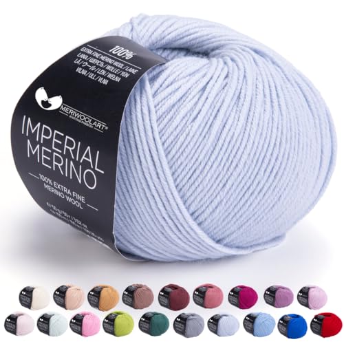 MeriWoolArt® Extrafeine Merinowolle garn zum Stricken oder Häkeln (50g, 100m) - Vielseitig für Hüte, Snoods, Blusen, Tuniken und warme Kleidung für Kinder und Erwachsene von MERIWOOLART