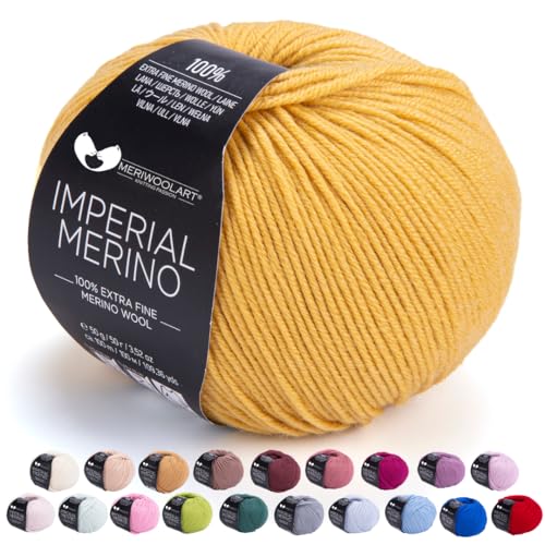 MeriWoolArt® Extrafeine Merinowolle garn zum Stricken oder Häkeln (50g, 100m) - Vielseitig für Hüte, Snoods, Blusen, Tuniken und warme Kleidung für Kinder und Erwachsene von MERIWOOLART