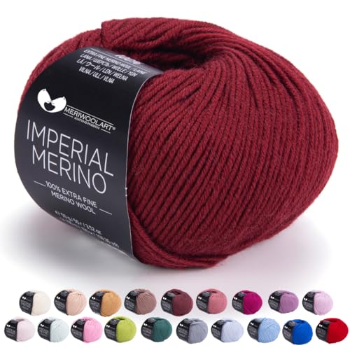 MeriWoolArt® Extrafeine Merinowolle garn zum Stricken oder Häkeln (50g, 100m) - Vielseitig für Hüte, Snoods, Blusen, Tuniken und warme Kleidung für Kinder und Erwachsene von MERIWOOLART