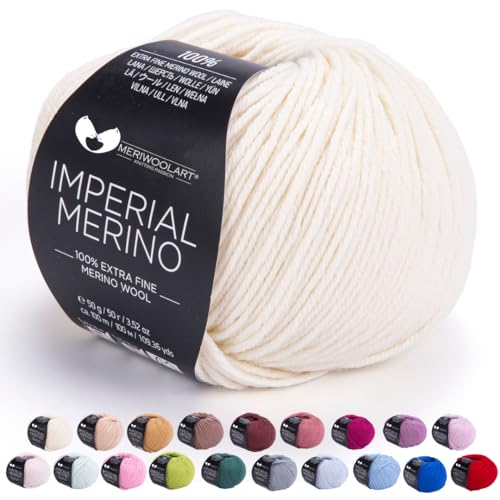 MeriWoolArt® Extrafeine Merinowolle garn zum Stricken oder Häkeln (50g, 100m) - Vielseitig für Hüte, Snoods, Blusen, Tuniken und warme Kleidung für Kinder und Erwachsene von MERIWOOLART