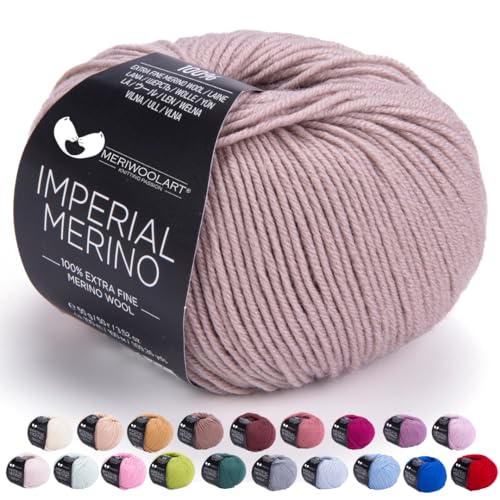 MeriWoolArt® Extrafeine Merinowolle garn zum Stricken oder Häkeln (50g, 100m) - Vielseitig für Hüte, Snoods, Blusen, Tuniken und warme Kleidung für Kinder und Erwachsene von MERIWOOLART