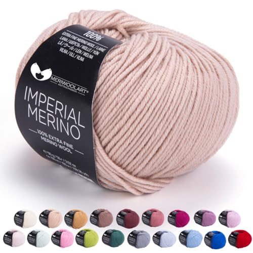 MeriWoolArt® Extrafeine Merinowolle garn zum Stricken oder Häkeln (50g, 100m) - Vielseitig für Hüte, Snoods, Blusen, Tuniken und warme Kleidung für Kinder und Erwachsene von MERIWOOLART