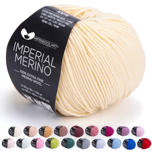 MeriWoolArt® Extrafeine Merinowolle garn zum Stricken oder Häkeln (50g, 100m) - Vielseitig für Hüte, Snoods, Blusen, Tuniken und warme Kleidung für Kinder und Erwachsene von MERIWOOLART