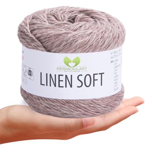 MeriWoolArt® Linen Soft Garn – Premium Naturgarn zum Stricken & Häkeln, 100g Leinengarn Baumwolle Viskose Mischung, atmungsaktiv, weich & umweltfreundlich, ideal für Kleidung, Tücher, DIY 7308 von MERIWOOLART