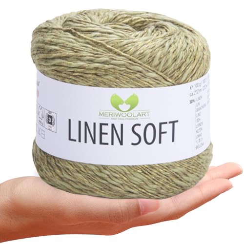 MeriWoolArt® Linen Soft Garn – Premium Naturgarn zum Stricken & Häkeln, 100g Leinengarn Baumwolle Viskose Mischung, atmungsaktiv, weich & umweltfreundlich, ideal für Kleidung, Tücher, DIY 7313 von MERIWOOLART