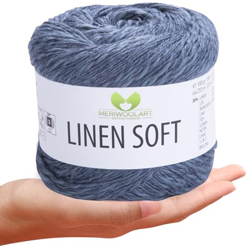 MeriWoolArt® Linen Soft Garn – Premium Naturgarn zum Stricken & Häkeln, 100g Leinengarn Baumwolle Viskose Mischung, atmungsaktiv, weich & umweltfreundlich, ideal für Kleidung, Tücher, DIY 7316 von MERIWOOLART