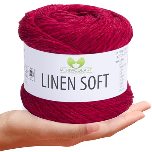 MeriWoolArt® Linen Soft Garn – Premium Naturgarn zum Stricken & Häkeln, 100g Leinengarn Baumwolle Viskose Mischung, atmungsaktiv, weich & umweltfreundlich, ideal für Kleidung, Tücher, DIY 7323 von MERIWOOLART