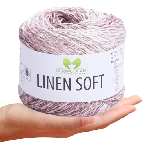 MeriWoolArt® Linen Soft Garn – Premium Naturgarn zum Stricken & Häkeln, 100g Leinengarn Baumwolle Viskose Mischung, atmungsaktiv, weich & umweltfreundlich, ideal für Kleidung, Tücher, DIY 7405 von MERIWOOLART