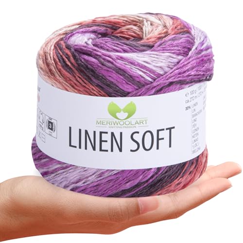 MeriWoolArt® Linen Soft Garn – Premium Naturgarn zum Stricken & Häkeln, 100g Leinengarn Baumwolle Viskose Mischung, atmungsaktiv, weich & umweltfreundlich, ideal für Kleidung, Tücher, DIY 7413 von MERIWOOLART